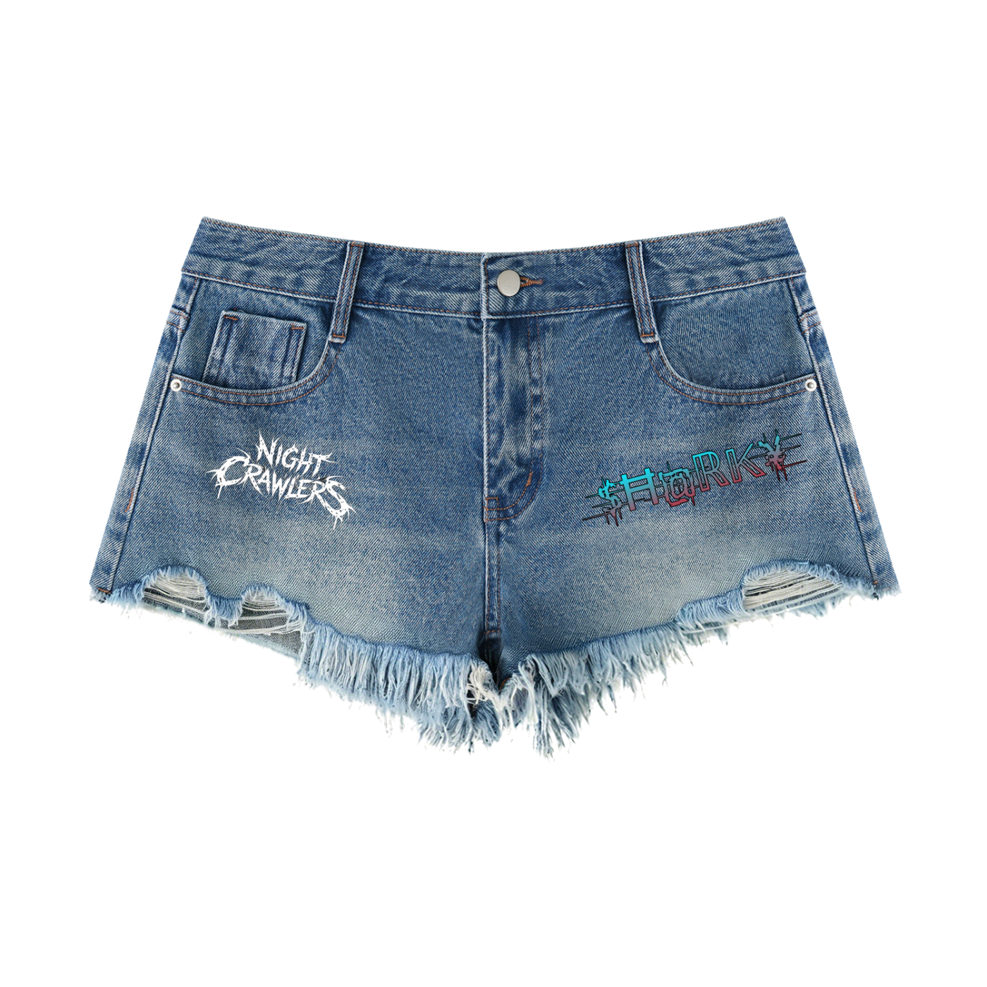 Night Crawlers X $H@RK¥ Ripped Denim Shorts