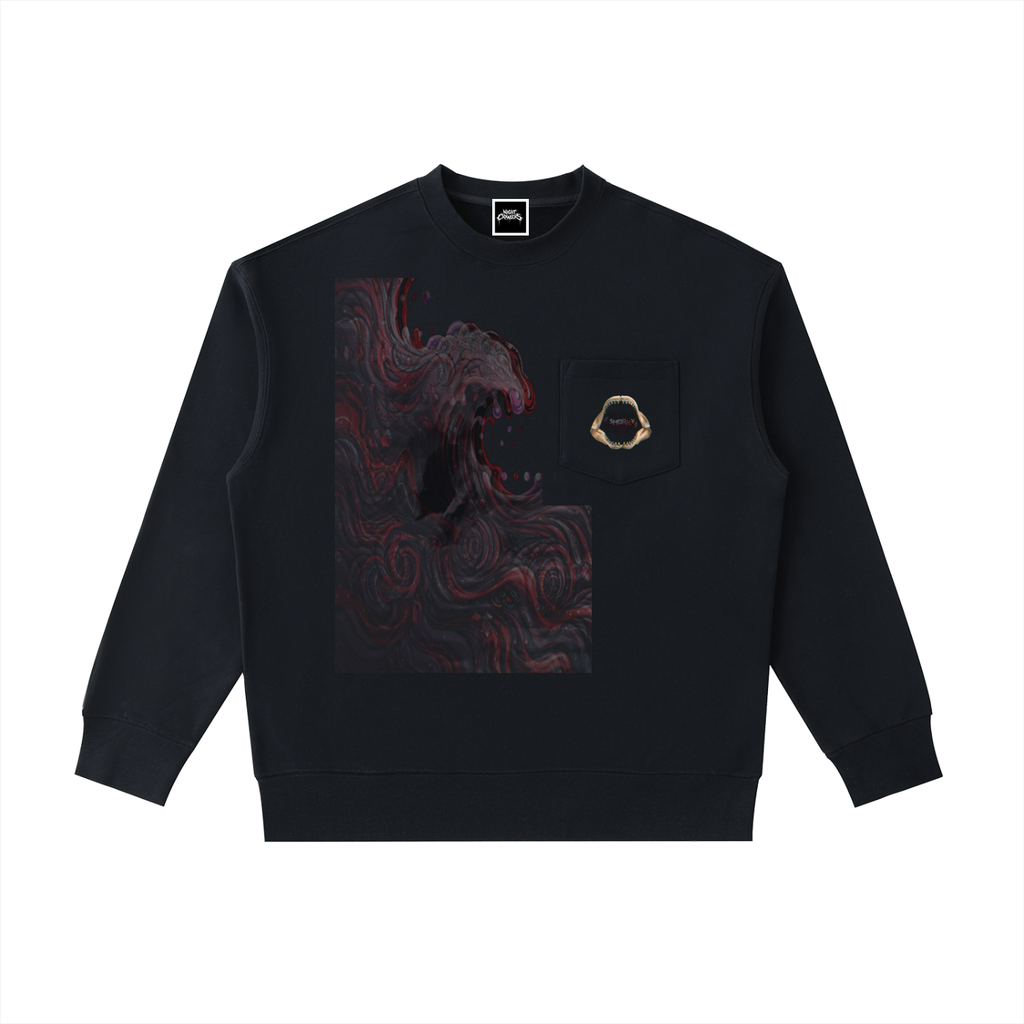 Night Crawlers X $H@RK¥  Pocket Crewneck Sweatshirt “A Bite in the Waves”