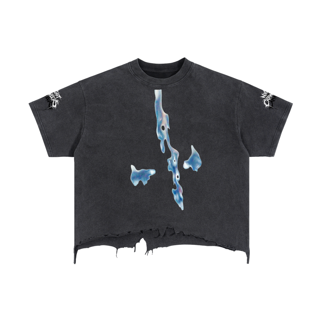Night Crawlers Boxy Distressed T-Shirt “Azure’s Flame”