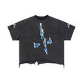 Night Crawlers Boxy Distressed T-Shirt “Azure’s Flame”