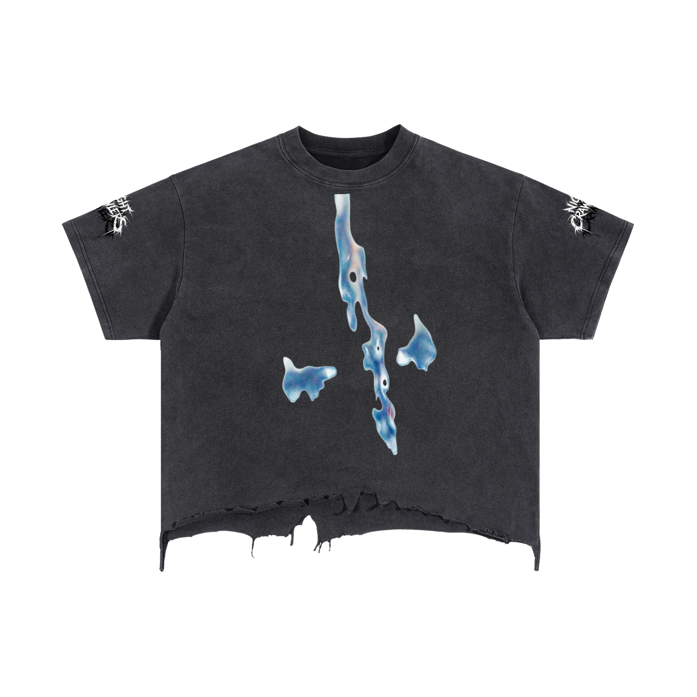 Night Crawlers Boxy Distressed T-Shirt “Azure’s Flame”