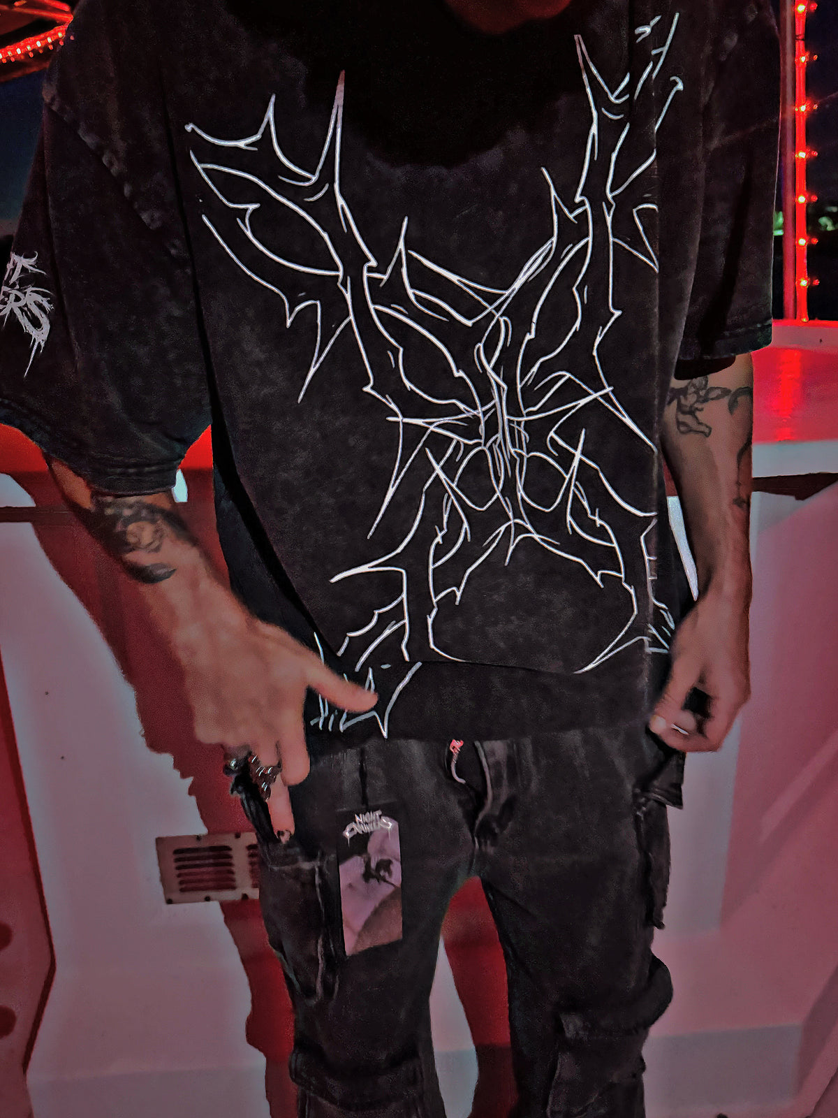 Night Crawlers Snow Washed Oversize Tee “X Marks the spot”